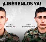 Andrés Felipe Pérez y Clayder Antonio Rodríguez fueron retenidos por la guerrilla el 26 de octubre pasado. Colprensa