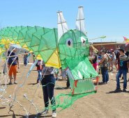 Cuatro personas se necesitaron para elevar un enorme dragón. La Opinión