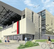 Esta es la fachada del coliseo Rojo y Negro que se construirá en donde quedaba la Plaza de Ferias. Cortesía