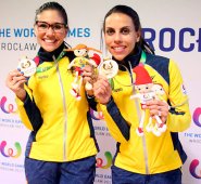 La dupla de las colombianas Rocío Restrepo (derecha) y Clara Juliana Guerrero (izquierda) ganaron en oro en dobles de los Juegos Mundiales Wroclaw-2017.  Colprensa