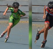 Las patinadoras rojinegras Daniela Lindarte (derecha) y María Camila Torres, correrán a partir de hoy, en Cúcuta, la 5a Válida Nacional Interclubes de Patinaje ante las mejores del país. Archivo