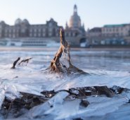 Los suelos europeos siguen congelados: así ha lucido en las últimas horas el río Elba que atraviesa la zona antigua de la ciudad de Dresde, Alemania. AFP