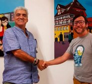 El artista pamplonés Nelson Moncada (derecha), compartió con los espectadores durante su estadía en Basilea (Suiza). Cortesía