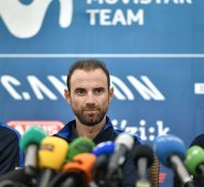 Mikel Landa, Alejandro Valverde y Nairo Quintana, líderes del equipo Movistar. AFP