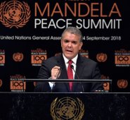 Iván Duque, se estrena ante la Asamblea General en cumbre por la paz.  AFP