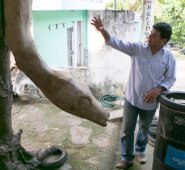 El artista Martín Antonio Gómez Velasco, elabora bocetos y luego hace moldes para llevar a escala figuras realistas de animales que abundan en la región. Juan Pablo Cohen