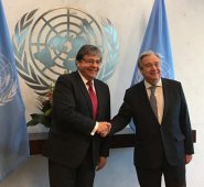 Carlos Holmes Trujillo se reunió con el secretario general de la Organización de las Naciones Unidas (ONU), Antonio Guterres. Tomada de Twitter