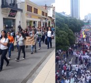 Habitantes de Pamplona, en Norte de Santander (izquierda), Bucaramanga y su área metropolitana, Santander (derecha), salieron este jueves desde las 2:00 pm a las calles a exigir al Estado la protección del páramo. Tomada de Twitter @ComiteSanturban