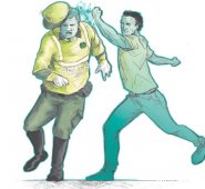 Agredir a un uniformado puede acarrearle un comparendo contemplado en el Código de Policía por un valor de al menos $800.000; además, puede ser capturado por el delito de ataque a servidor público. Ilustración: Alberto Soto Sarmiento