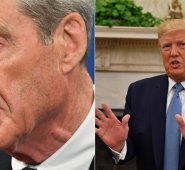 El presidente Trump (derecha) volvió a tildar la investigación de Mueller (izquierda) de “caza de brujas”. AFP