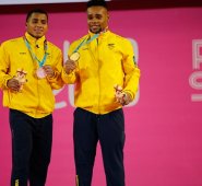Actividad de levantamiento de pesas de los Juegos Panamericanos Lima 2019. En la foto: John Jairo Serna y Francisco Mosquera. Colprensa