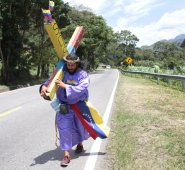 La cruz de madera, con los colores del tricolor venezolano, pesa 25 kilogramos y mide tres metros. 
 César Obando