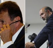 Carlos Palacino (izquierda), procesado por el caso Saludcoop, y el expresidente de la Corte Suprema de Justicia Francisco Ricaurte, investigado por el 'Cartel de Toga'. Colprensa