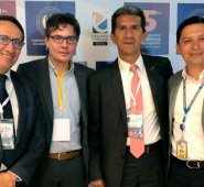 El rector de la universidad de  los Andes  Arley Gómez, el exministro Alejandro Gaviria, Sergio Parra, rector de la FUCS, y Carlos Castro. Cortesía