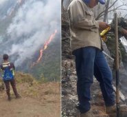 Un incendio forestal lleva siete días en Villa Caro (izquierda). En Cúcuta, el incendio en Cerro Tasajero continuaba este viernes (derecha). Cortesía