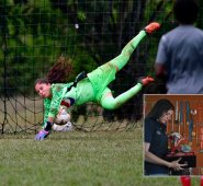 "La liga femenina creo que ha demostrado que ha crecido, que puede crecer más", afirmó Natalia Giraldo, portera del América de Cali. AFP