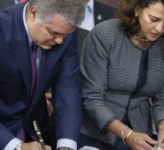 El presidente Iván Duque y la ministra del Interior, Nancy Patricia Gutiérrez. Colprensa