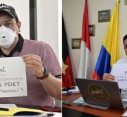 El gobernador  Silvano Serrano (izquierda) también hizo parte de la sesión virtual de Catatumbo Sostenible. El alcalde de El Carmen, Wilfredo Gélvez, también participó desde la distancia en el encuentro. Cortesía
