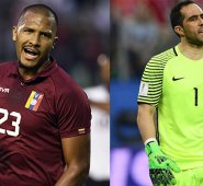 Salomón Rondón y Claudio Bravo. AFP