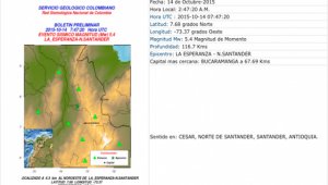 El temblor se sintió en Cesar, Norte de Santander, Santander y Antioquia Vanguardia Liberal