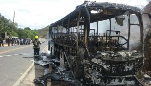 Los encapuchados incendiaron un bus de transporte público. Hugo González