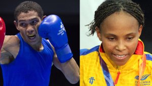 Boxeadores colombianos Céiber Ávila e Íngrit Valencia. Archivo