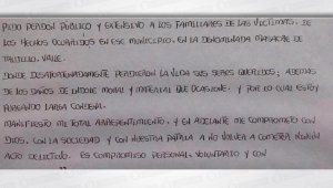 La nota escrita de su puño y letra y con su huella, Ceballos dice que ha "tenido el tiempo para recapacitar y meditar las acciones a lo largo de mi vida". Colprensa