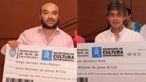 en la torre del reloj los ganadores recibieron de parte del secretario de Cultura del departamento, César Ricardo Rojas, un cheque por $8 millones. Obando