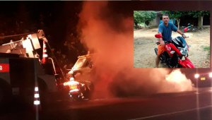 Los presuntos elenos quemaron también la cabina del carro de valores.  Cortesía