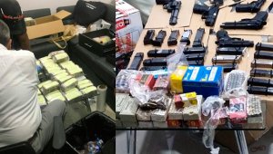 El dinero y las armas fueron encontradas en una bóveda, en una de las habitaciones de los inmuebles. Cortesía