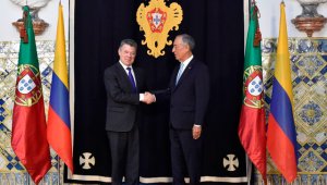 Portugal ha aportado 200 mil euros para el proceso de paz, a través del Fondo Fiduciario de la Unión Europea, según el presidente Santos (izquierda). Colprensa