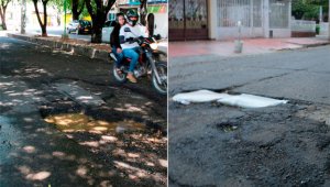Prácticamente, la tronera ocupa uno de los dos carriles en dirección hacia la avenida Gran Colombia. César Obando-Karina Judex