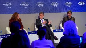 El presidente , Juan Manuel Santos durante su visita en Davos. Cortesía