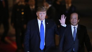 Donald Trump, a su llegada a Hanói. AFP