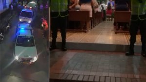 Los agentes que prestaban servicio en este lugar, en el marco del plan especial implementado en los templos por la Semana Santa. Tomada de Twitter