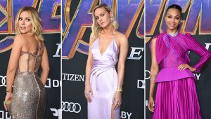 Scarlett Johansson, Brie Larson y Zoe Saldana. AFP