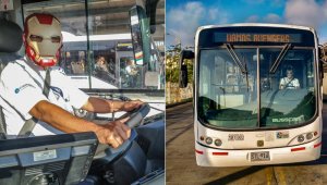 Transmetro publicó imágenes de uno sus choferes con una máscara de ‘Iron Man’, que de inmediato generó centenares de reacciones de los internautas. Tomada de Twitter