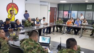En la Sala de crisis que se instaló en la sede de la Trigésima Brigada del Ejército se lleva el control de apagado del incendio de Cerro Tasajero. Cortesía
