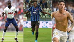 Dávinson Sánchez, Duván Zapata y James Rodríguez. AFP