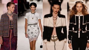 Las modelos estrella Gigi Hadid y Kaia Gerber vistieron "tesoros" diseñados por la directora artística de la casa, Virginie Viard, para este desfile tradicional desde 2002. AFP