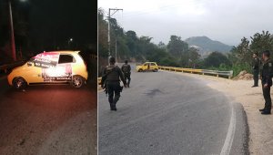 El carro fue dejado atravesado por el Eln en la vía que de Ocaña conduce hacia el Catatumbo. Cortesía