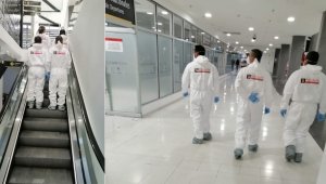 Funcionarios del Cuerpo Técnico de Investigación (CTI) de la Fiscalía vigila el aeropuerto Camilo Daza para evitar la violación a medida sanitaria. Cortesía