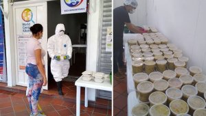 Las entregas de alimentos calientes se hacen cumpliendo las normas sanitarias establecidas. Cortesía