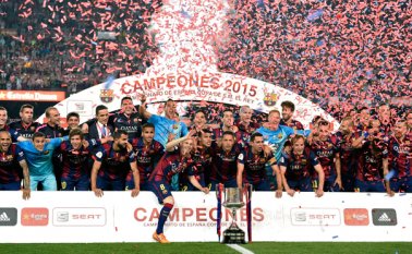 El cuadro azulgrana, celebró el título de la liga española hace dos semanas. AFP