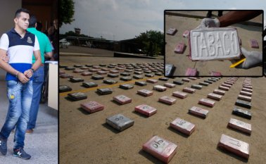 La droga, valorada en $876 millones, tenía estampada en cada paquete el nombre de “Tabaco”. A la izquierda, Miguel Eladio Galvis Peñaloza. Juan Pablo Cohen