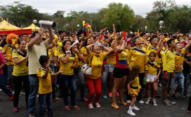 Cucuteños celebrando durante los partidos de Colombia en el Mundial de Brasil. Archivo
