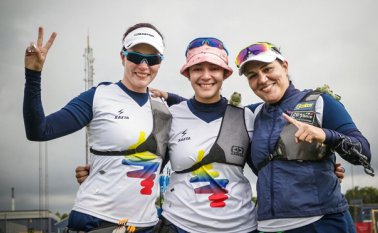 Natalia Sánchez (izquiera), María Sepúlveda y Ana María Rendón, aseguraron su clasificación a la olimpiada de Río 2016. Cortesía