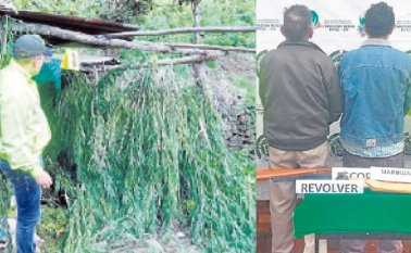 A los hombres les hallaron un revólver calibre 22 y una escopeta de fabricación artesanal. Policía Nacional