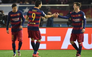 Neymar, Luis Suárez y Messi, jugadores del Barcelona. AFP