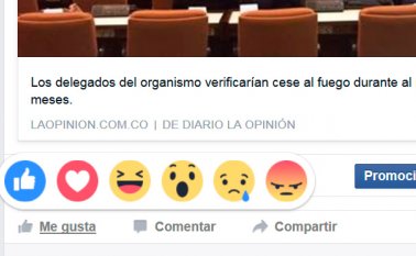 A través de esta manera se puede dar 'me gusta' o decir ‘me encanta’, ‘me divierte’, ‘me alegra’, ‘me asombra’, ‘me entristece’ y ‘me enoja’. La Opinión